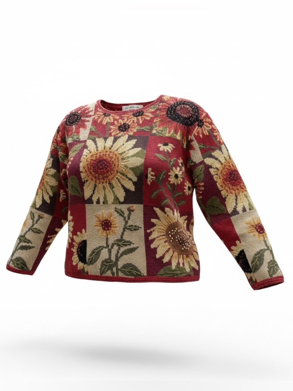 David Brooks Sunflower Patchwork Knit Sweater In … - image 1